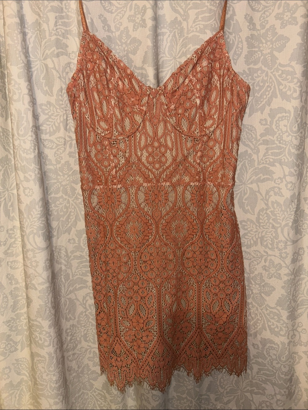 Express Coral-Orange Lace Mini Dress